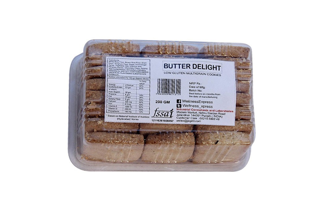 Wellness Express Butter Delight, Low Gluten Multigrain Cookies   Box  200 grams